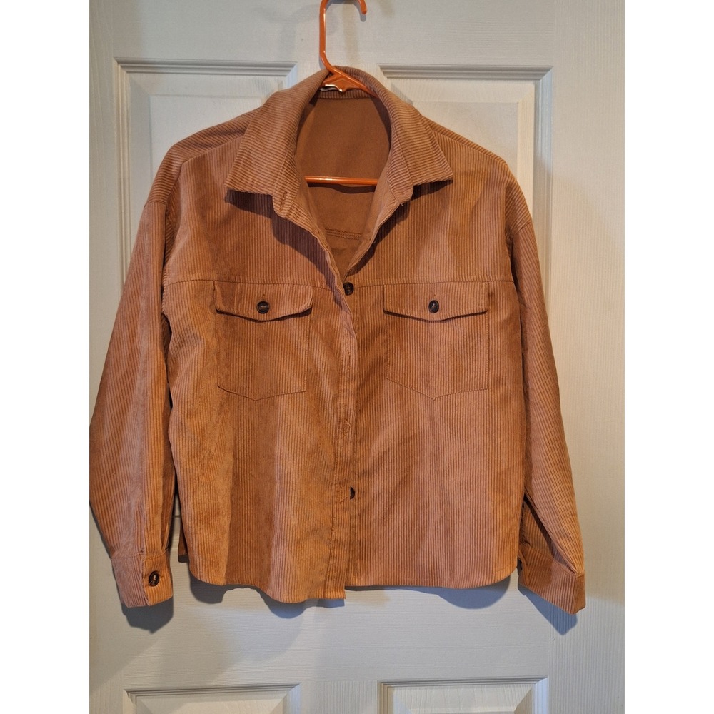 Sweet Corduroy Button Down Shirt Jacket Camel Tan Shacket Size L 46